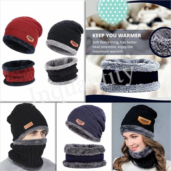 WINTER WOOLEN CAP & NECKWARMER FOR (Men And Women) Solid winter caps with multicolor (2 IN1)