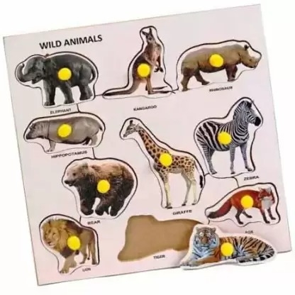 Poktum Wooden Puzzle Board for Kids - Wild Animals (Multicolor)