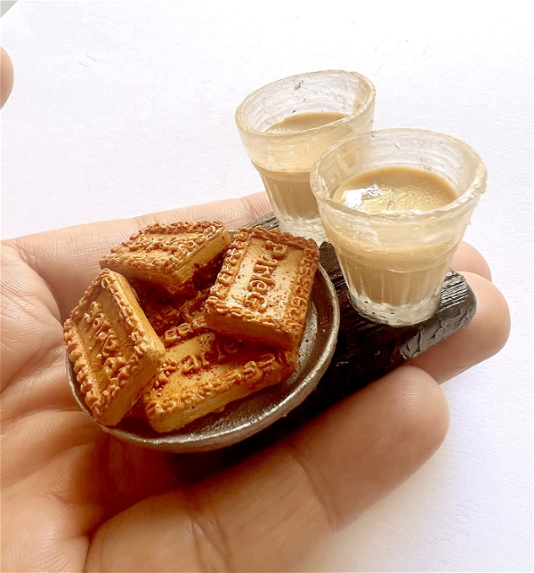 Homeoculture Biscuits with Tea Miniature Attractive Fridge Magnet