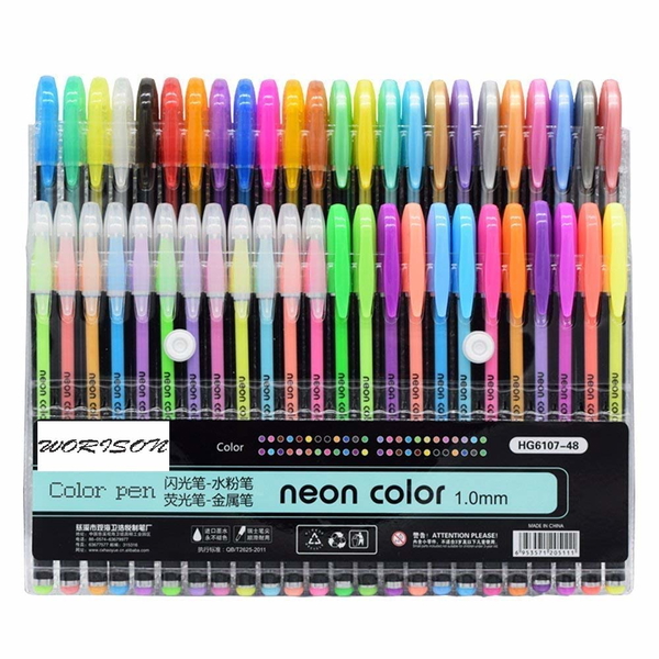 Homeoculture Glitter, Neon, Pastel, Metallic Colors Gel Pen Set, 48 Pcs - 0.5