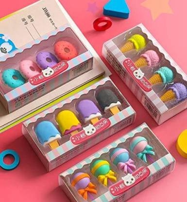 Homeoculture Ice Cream Cupcake Eraser - B'Day Return Gift Party Idea for Kids Birthday (04 Pack/16 PCS./More) COLOR MAY VARY Non-Toxic Eraser��(Multicolor) - 0.5