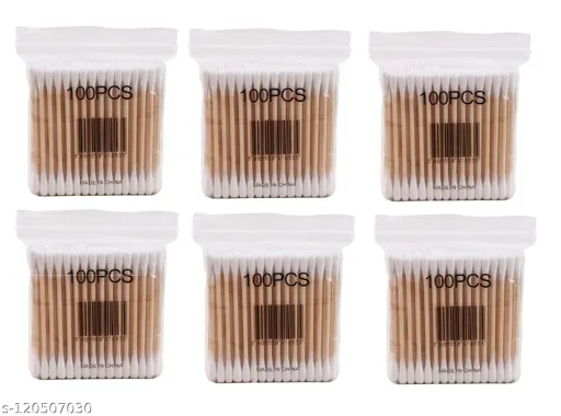Homeoculture (Pack of 600pcs) Wooden Stick Double Head Tips Natural Pure Cotton Ear Buds Swabs Ear Cleaning Picks - Pure Cotton Ear Buds for Cleaning Cosmetic Tool Makeup Removal Wound Care - 0.5