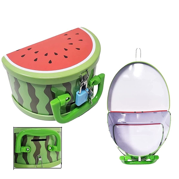 Homeoculture Watermelon Bank - Money Saving Tin Coin Bank with Lock and Key, Fruit Shaped Coin Box for Kids, Boys, Girls, Piggy Bank for Kids, Money Box for Kids,... - 0.5