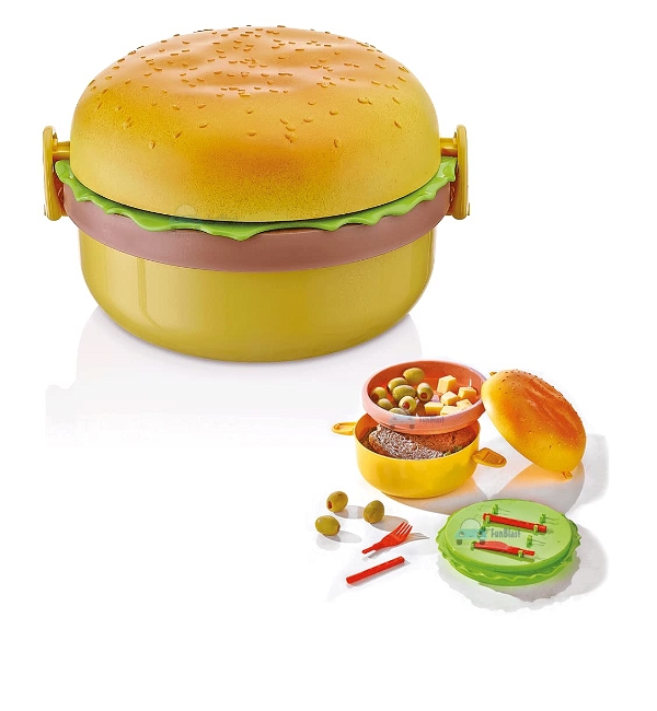 Homeoculture �Burger Shape Lunch Box for Kids - Lunch Box for Kids, Tiffin Box, Lunch Box Leak Proof Plastic Lunch Box, Lunch Box with Compartments - 0.5