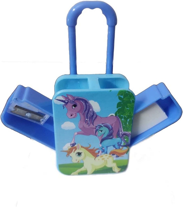 Homeoculture �(Pack of 1) Cute Unicorn Cartoon Design Trolley Suitcase with Pencil Eraser and Sharpener, Stationery for Kids School Boys Girls, Birthday Return Gifts - 0.5