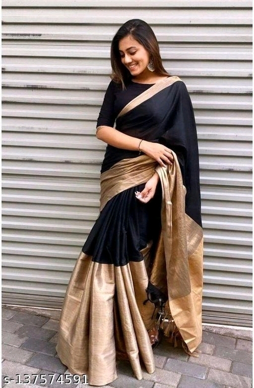 BLACK SAREE SOFT COTTON SILK HALF-HALF DESIGNER FANCY BEST TOP SELLING ,NEW  ARRIVAL TRENDING LATEST DESING SARI FOR DAILY USE PARTY WEAR SIMPLE PLAIN  STYLISH 300 SAREES