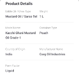 Dhanush Kachi Ghani Mustard Oil Grade-1 / Sarso Tel 1L
