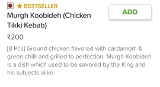 Murgh Koobideh ( Chicken Tikki Kebab ) - Book and Get Fast Delivery. Call / whatsapp 8434963456