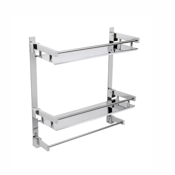 BA24 Stainless Steel Double Layer Shelf with Towel Road,Multipurpose Bath Shelf Organizer,Kitchen Shelf/Towel self/Bathroom Shelf /bathroom stands and racks/Bathroom Accessories-Chrome Finish(Made in India)