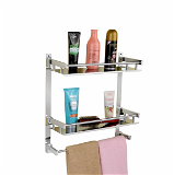 BA24 Stainless Steel Double Layer Shelf with Towel Road,Multipurpose Bath Shelf Organizer,Kitchen Shelf/Towel self/Bathroom Shelf /bathroom stands and racks/Bathroom Accessories-Chrome Finish(Made in India)