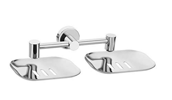 BA55 Stainless Steel Double Soap Dish Premium Chrome Finish Stand for Bathroom and Kitchen (Silver)