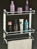 BA37 Stainless Steel Double Layer Shelf with Towel Road,Multipurpose Bath Shelf Organizer,Kitchen Shelf/Towel self/Bathroom Shelf /bathroom stands and racks/Bathroom Accessories-Chrome Finish(Made in India)