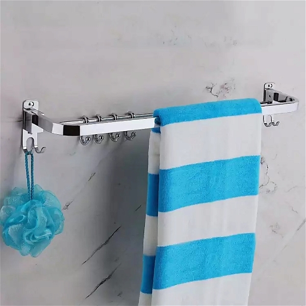 BA58 Ant Rust 304 Grade Stainless Steel Folding Towel Rod with Hooks/Towel Rack for Bathroom/Towel Bar/Hanger/Bathroom Accessories - (24 Inch)