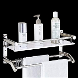 BA34 Stainless Steel singal Layer Shelf with Towel Road,Multipurpose Bath Shelf Organizer,Kitchen Shelf/Towel self/Bathroom Shelf /bathroom stands and racks/Bathroom Accessories-Chrome Finish(Made in India