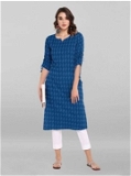 Stylish Women Kurtis | Printed Cotton Kurtis for Daily Wear - L, Blue