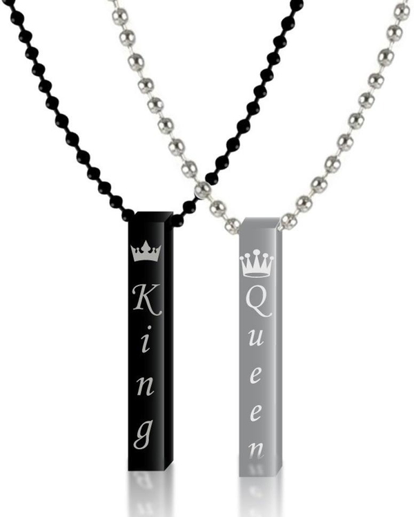 King Queen Black Silver Lockets - 