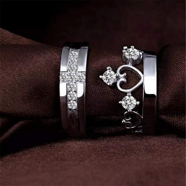 Unique Style Couple Rings | Proposal Ring Set | Rings for Men Women | Fashionable Engagement Valentine Rings Combo | Silver Polished Rings | Cpl122