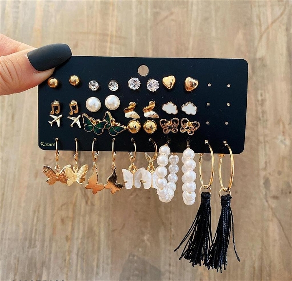 Earring Set | Pack of 17pair of earrings  for everyday wear Party Wear  | Gifts for Women | Ers01  V21311  - Free Size