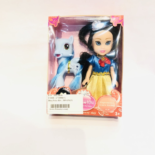 Fashion doll with blue pony