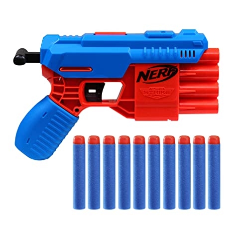 Nerf Alpha Strike Fang QS-4 Blaster ,4-Dart Blasting Fire 4 Darts in a Row ,10 Official Nerf Elite Darts Easy Load-Prime-Fire Hasbro