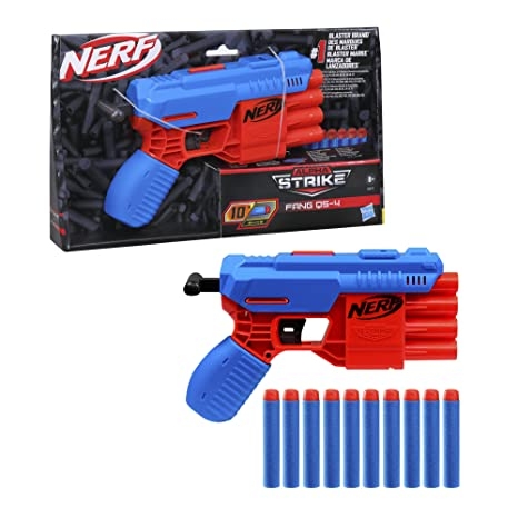 Nerf Alpha Strike Fang QS-4 Blaster ,4-Dart Blasting Fire 4 Darts in a Row ,10 Official Nerf Elite Darts Easy Load-Prime-Fire Hasbro