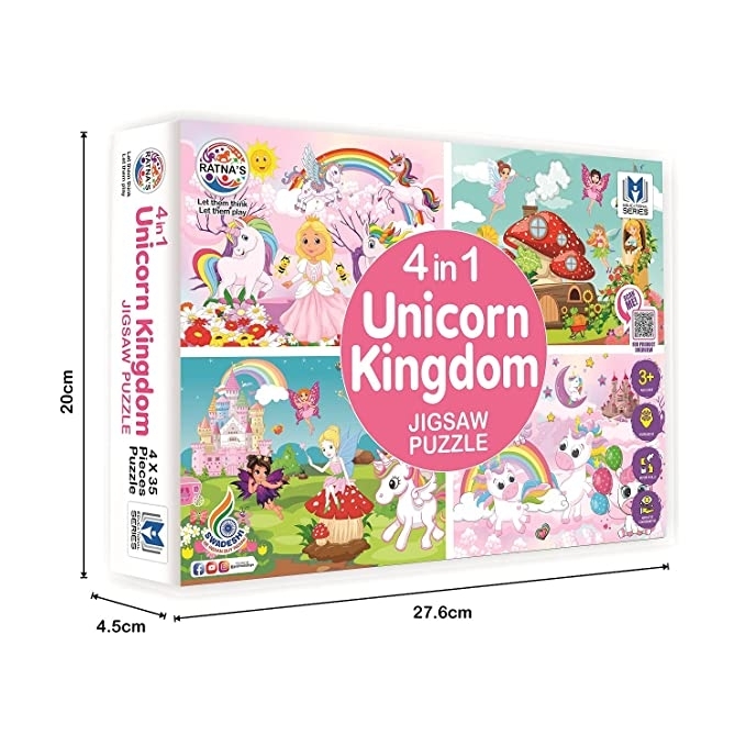 4 in 1 Unicorn Kingdom Jigsaw Puzzle for Kids|A Perfect Jigsaw Puzzle for Little Hands|4 * 35 Pieces Jigsaw Puzzle RATNA'S