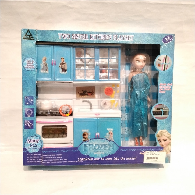 Frozen elsa doll with kitchen set and light music