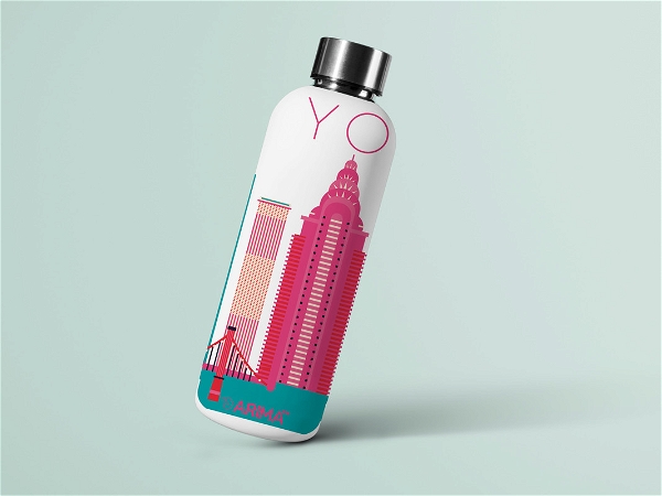 980ml Arima UV & 3D Printed - Newyork Pink Buildings - White - WHITE, 0.32