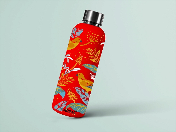 980ml Arima UV & 3D Printed - Parrot on Flowers - Red - RED, 0.32