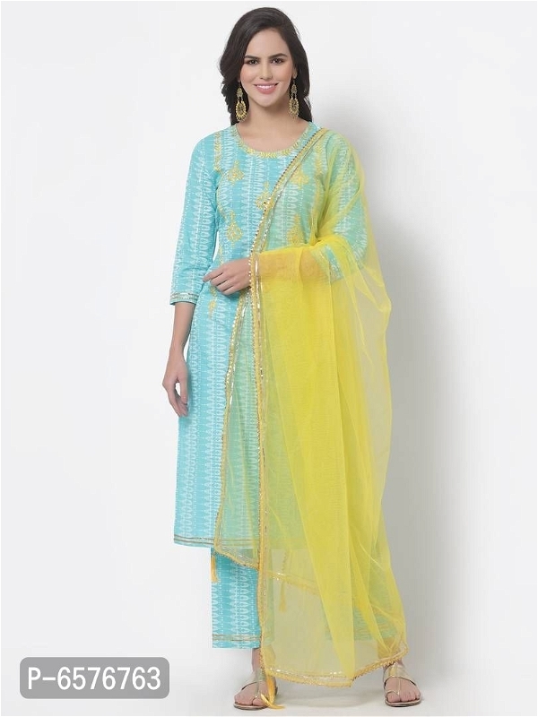 Reliable Cotton Printed Kurta with Pant And Dupatta Set For Women - M