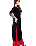 Black kurti with heavy Embroidery and contrast red palazzo - M