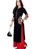 Black kurti with heavy Embroidery and contrast red palazzo - 3XL