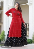  Festive Wear Rayon Printed Straight Kurta With Skirt Set - Red, S