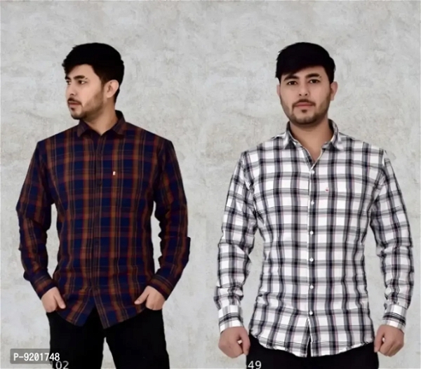 Classic Cotton Checked Casual Shirts for Men, Pack of 2 - XL